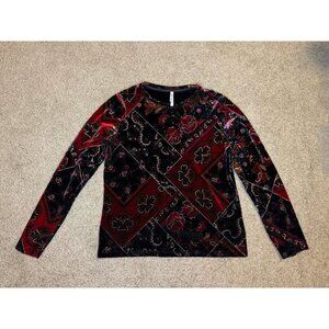 Womens Top Mixed Print Floral Velvet Burn Out Whimsigoth Dark Fairy Grunge S